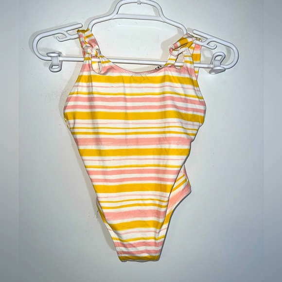 EBERJEY size 12 girls Striped Yellow and Pink Kids Swimsuit - Picture 1 of 11